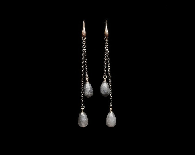Long gray gemstone drops earrings silver tourmalated Quartz earpendants handmade jewelry