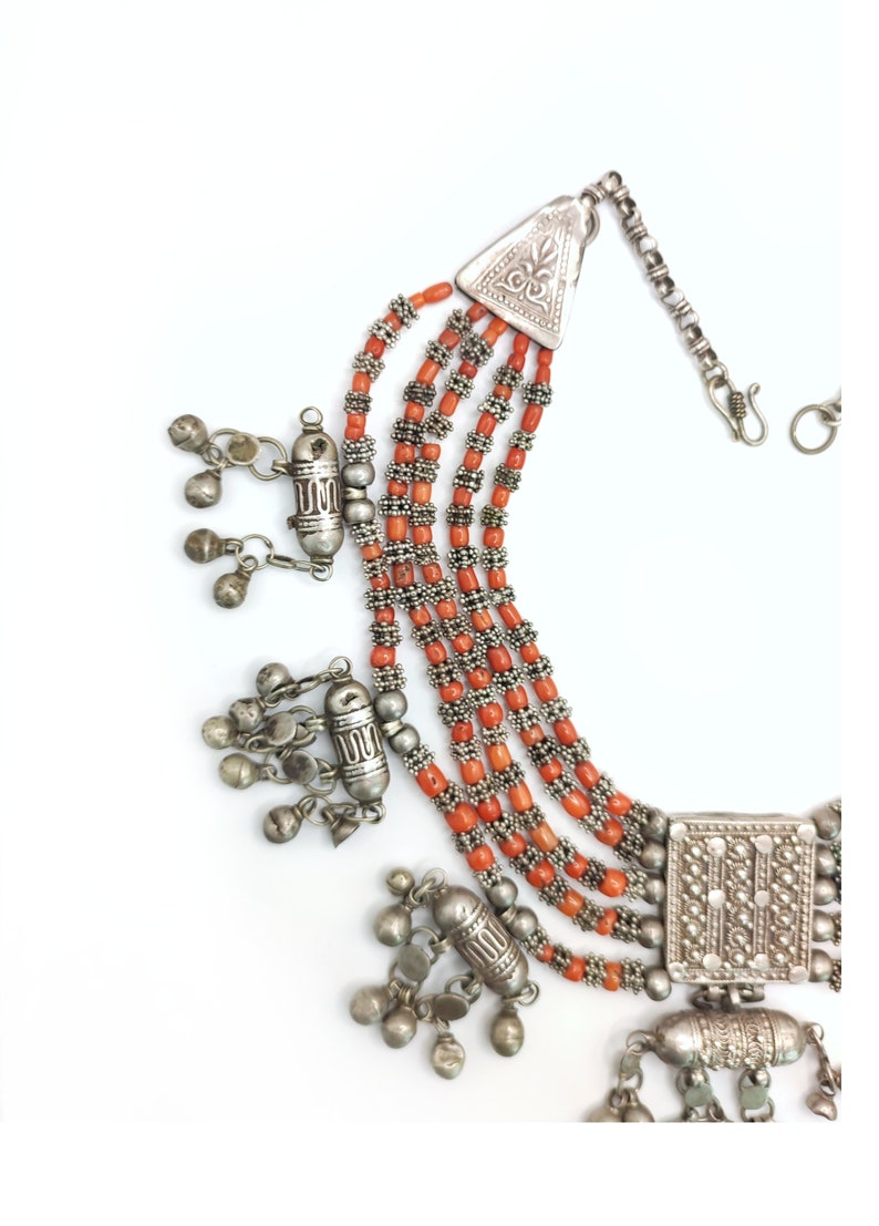 Antique Silver and Coral Yemeni Necklace - Etsy
