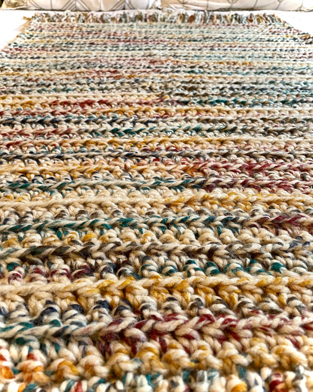 PATTERN for Crochet Wool Throw Blanket With Fringe Etsy