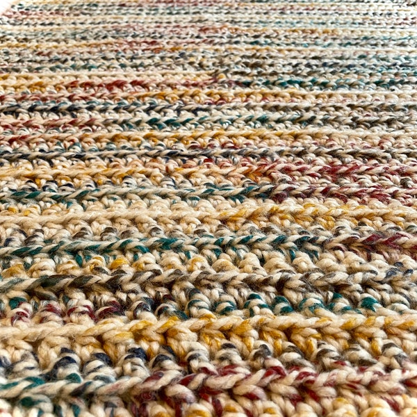 PATTERN for Crochet Wool Throw Blanket with Fringe