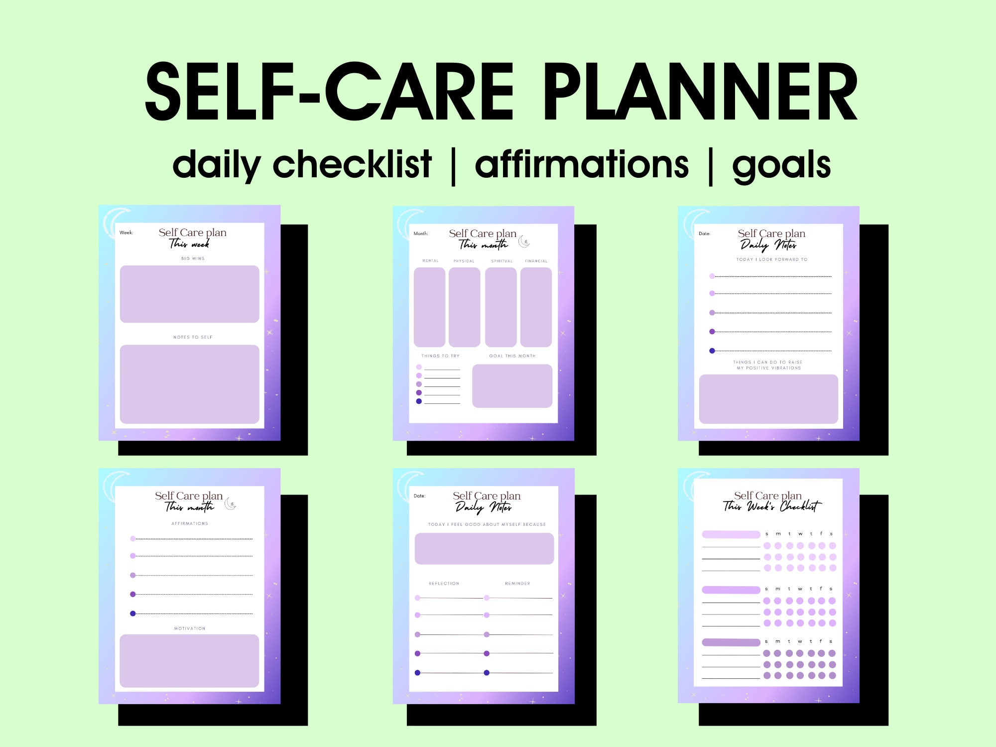 Printable Wellness Journal Affirmations Self Care Planner - Etsy