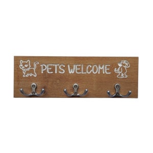 Pets Welcome Wooden Hanger - 10x30cm Wooden Hanger , Decorative Wood Wall Hanger , Coat Hooks , Wooden Hanger for Farmhouse , Decor Gifts