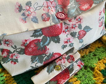 Upcycled Strawberry Feed Bag Clutch