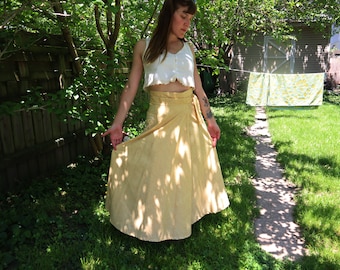 Yellow Floral Maxi Wrap Skirt With Pocket