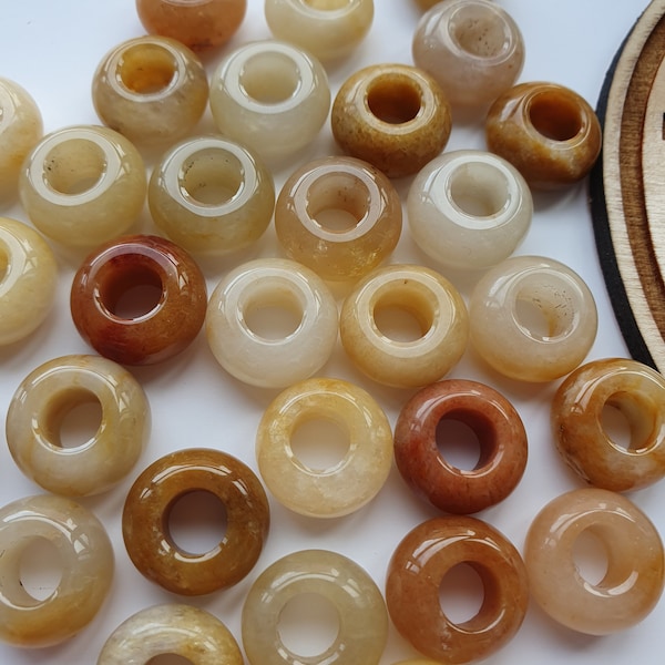 Yellow Jade Beads | Natural Crystal Beads | Large Hole Beads | Rondelle Beads | Macrame Beads