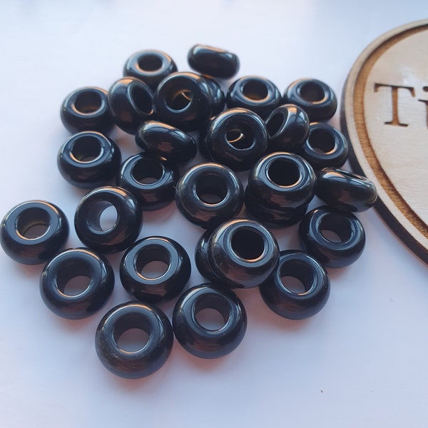 Obsidian Beads | Natural Crystal Beads | Large Hole Beads | Rondelle Beads | Macrame Beads