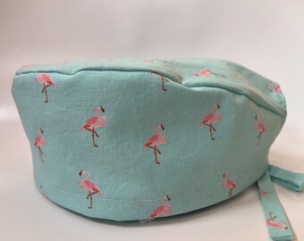 Scrub Cap - Flamingos on Mint