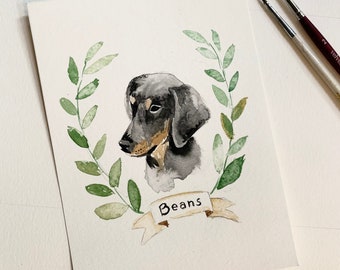 Watercolor Dog Portrait, Custom Pet Portrait, Hand Painted