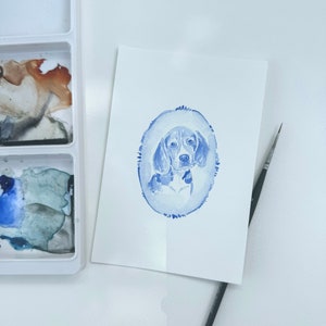 Watercolor Dog Portrait, Custom Pet Portrait, Hand Painted, blue