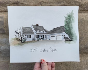 Watercolor House Painting, Custom Home Portrait, Hand Painted