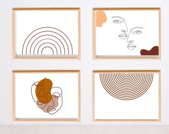 Minimalist Neutral Wall Art | Aesthetic Wall Art | Fine Line Art Prints | 4 Piece Set of Art Prints | Aesthetic Bathroom Wall Art