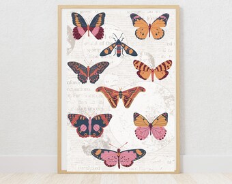 Vintage Butterfly Poster, Butterfly Wall Art, Butterfly Digital Download Art, Aesthetic Printable Wall Art, Gift for Butterfly Lovers