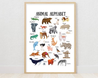 Animal Alphabet Poster | ABC Poster | Kids Room Wall | Art Nursery Wall Art| Teachers ABC Poster | Educational Kids Wall Art
