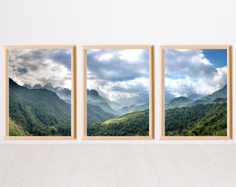 Mountain Landscape Wall Art | Forest Prints | Hawaii Landscape Wall Art | Set of 3 Sage Green Prints | Nature Wall Art Prints