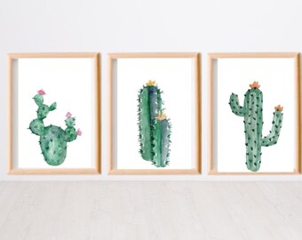 Aesthetic Bathroom Wall Art, Watercolor Cactus Prints, 3 Piece Wall Art, Printable Wall Art, Cactus Wall Art, Joshua Tree Print