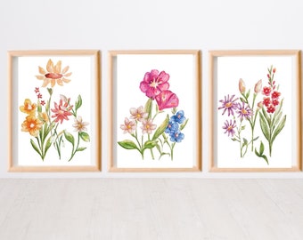 Set of 3 Wildflower Prints | Floral Wall Art| Botanical Print| Watercolor Print| Bright Floral Art Print| Flower Art Print| Flower Wall Art