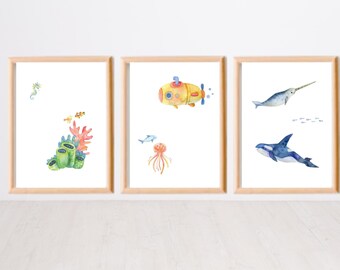 Wall Art for Kids | Ocean Prints | Watercolor Ocean Art Prints | Aquarium Prints | Sea Digital Art Downloads | Teacher Class Prints