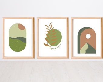 Set of 3 Sage Green Wall Art | Green Minimalist Prints | Green Dorm Room Prints | Boho Wall Art | Sage Home | Green Wall Decor