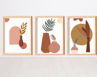 Terra Cotta Digital Wall Art| Aesthetic Prints| 3 Piece Wall Art | Minimalist Wall Art | Bathroom Printable Wall Art | Plant Wall Prints
