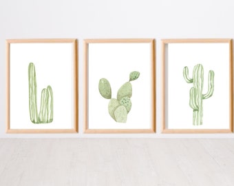 Set of 3 Sage Green Wall Art | Watercolor Cactus Prints | Joshua Tree Prints | Sage Art Prints | Desert Wall Art Prints