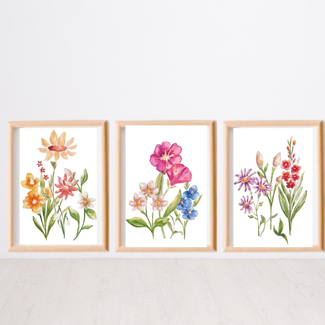 Set of 3 Wildflower Prints | Floral Wall Art| Botanical Print ...