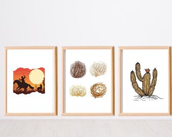 Set of 3 Cowboy Prints | Boho Western Prints | Southwestern Prints | Desert Art | Boho Decor | Minimalist Print | Digital Print | Wall Art