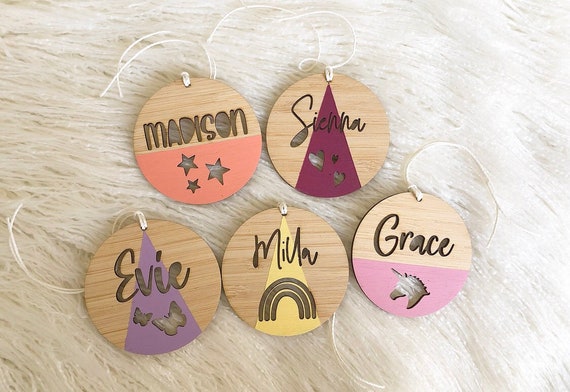 Personalised round wooden bag tags Personlaised School bag tags Key rings Wooden Personlaised Key tags Etsy