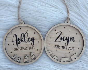 Christmas Personalised Bauble, personalised bauble, wooden ornament, engraved decoration, keepsake, reindeer bauble, bear bauble