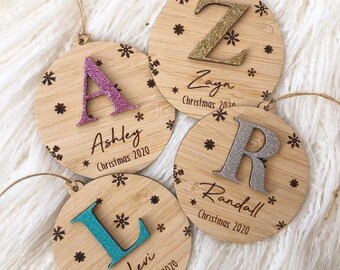 Wooden Glitter Christmas Baubles, Glitter Letter Baubles, Glitter Baubles, Christmas Bauble, Personalised Wooden Christmas Bauble