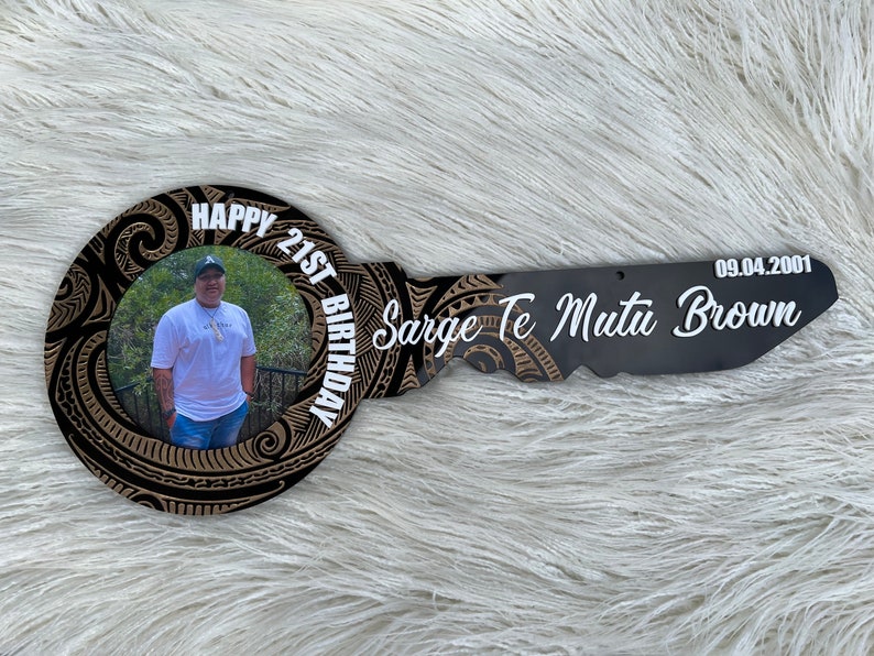 21st Key, Birthday Key, Photo Birthday Key, wooden Key, Māori 21st key, Tribal Birthday Key, Tribal Birthday Gift, Photo Key Gift image 2