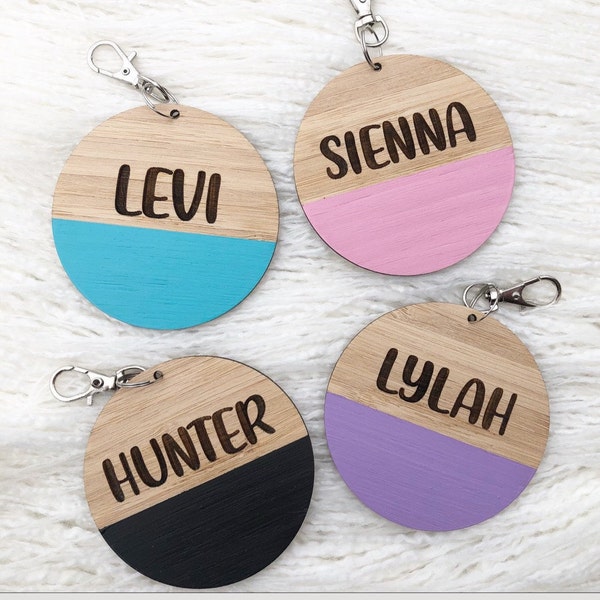 Round Wooden Personalised Bag tag, School Bag Tag, Personlaised Bag Tag, Back to school, Bag Tag