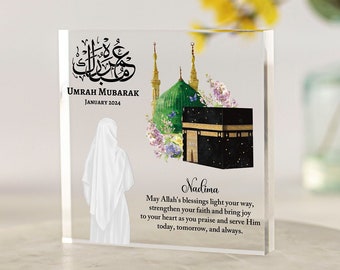 Umrah Mubarak Personalised Islamic Gifts, Hajj Mubarak, Umrah Kaaba gift, Ramadan Mubarak, Eid Mubarak Arabic Muslim Acrylic Floral Plaque