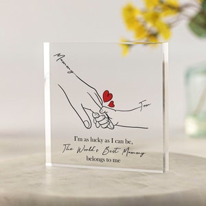 Regalo del día de la madre para mamá, primer regalo del día de la madre, regalos para mamá, regalo personalizado para mamá, de bebé, cumpleaños, arte lineal de manos Bloque acrílico