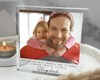 Personalisierter Fotodruck, Geschenk für Stiefvater, Geschenk von Tochter / Sohn, Geburtstags-Stiefvatergeschenk, Familie benutzerdefinierter Fotodruck, acryl klarer Block