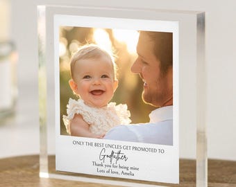 Promoted to Godfather Gift – Personalised Uncle Photo Block Keepsake from Baby, Godparent Proposal