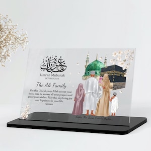 Regalo de Umrah para familia, pareja, niños, mamá, papá, hermana Umrah Mubarak, regalos islámicos, Hajj Mubarak, impresión de Kaaba, placa acrílica floral