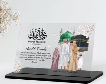 Umrah Gift for Family, Couple, Children, Mum, Dad, Sister Umrah Mubarak, Islamic Gifts, Hajj Mubarak, Kaaba Print, Floral Acrylic Plaque
