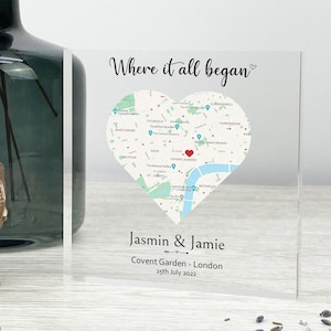 Personalised Anniversary Gifts, Gift for Girlfriend, Boyfriend Gift, Valentines Day gift, Wife Gift, Husband Gift, Custom Map Acrylic Block image 3