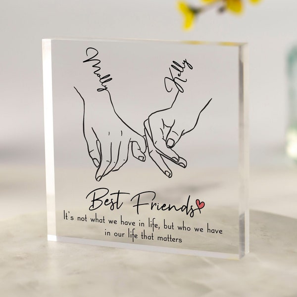 Beste vriend cadeau, gepersonaliseerd cadeau voor Bestie, vriend verjaardagscadeau, kerstcadeau voor BFF, Pinky Promise Gift, acryl blok 10x10cm