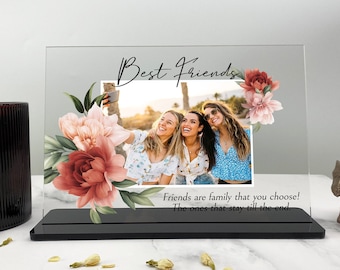 Best Friends Photo Gift, Birthday Gift for BFF, Besties Present, Custom Gift for Her, Floral Print, Friends Are Family,Acrylic Photo Plaque