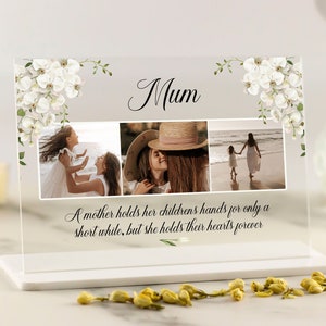 Cadeau pour maman, cadeau de fête des mères, cadeau de fleurs mère et fille, cadeaux d'anniversaire de maman, cadeau photo, plaque acrylique personnalisée, cadeau floral de maman,