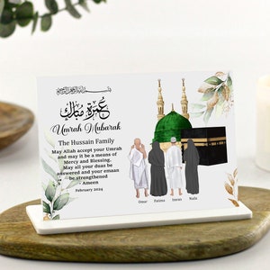 Umrah Gifts for Family White Acrylic Plaque, Couple, Parents, Hajj Mubarak, Eid Gifts, Ramadan, Kaaba Art, Floral Islamic Home