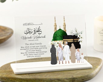 Umrah Mubarak Geschenk für Familie, Paar, Eltern, klare Acryltafel mit Ständer, Hajj Mubarak, Eid Geschenke, Ramadan, Kaaba Kunst, Islamisches Dekor