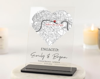 Verlobungsgeschenk personalisierte Karte Druck, Geschenk für Paare, Geschenk für Verlobte, benutzerdefinierte Straßenkarte, Hochzeitsgeschenk, Acrylplatte