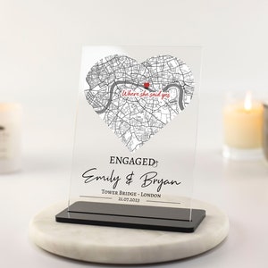 Verlobungsgeschenk personalisierte Karte Druck, Geschenk für Paare, Geschenk für Verlobte, benutzerdefinierte Straßenkarte, Hochzeitsgeschenk, Acrylplatte