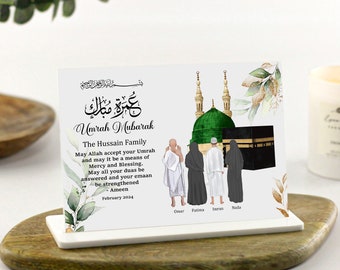 Umrah Geschenke für Familie Weiß Acryl Plaque, Paar, Eltern, Hajj Mubarak, Eid Geschenke, Ramadan, Kaaba Kunst, Florales Islamisches Zuhause