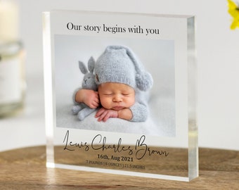 Personalised Photo Gift, New Baby Custom Photo Print, Personalised Decor, Acrylic Clear Block, Token Gift, Desk Photo, Sentimental Gift