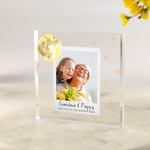 Love you to the moon and back Personalised Photo Acrylic Block - Christmas Gift for Nanny, Mum, Dad, Granddad, Grandparents, Auntie, Bestie