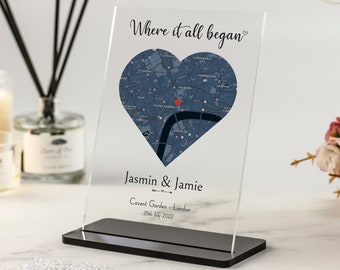 Mappa del luogo in cui ci siamo incontrati, Il nostro primo appuntamento, Regali di anniversario personalizzati, Regali con mappa personalizzata, Regali per San Valentino, Per fidanzato e fidanzata