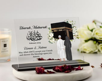 Umrah Mubarak gifts, Personalised Islamic Gifts, Hajj Mubarak, Kaaba Print, Eid Gifts, Ramadan, Custom Family Print, Clear Acrylic Plaque